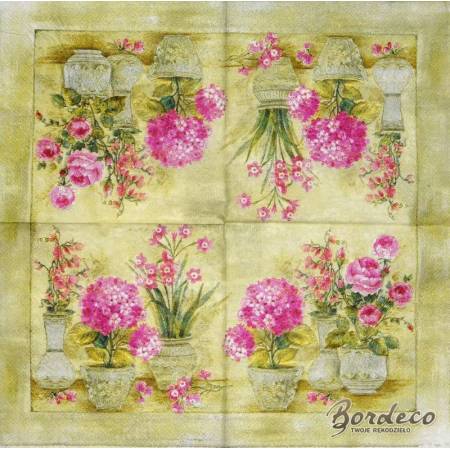 Serwetka decoupage seria AHA różowe kwiaty w wazonach 33x33cm